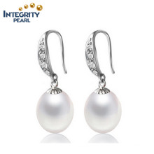 Pendientes de perlas de agua dulce AAA 8-9mm Pendientes de perlas blancas naturales